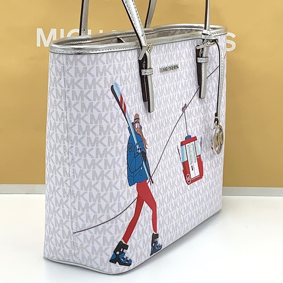 MICHAEL KORS JET SET GIRLS MEDIUM CARRYALL TOTE BRIGHT WHITE MULTI - Picture 5 of 15